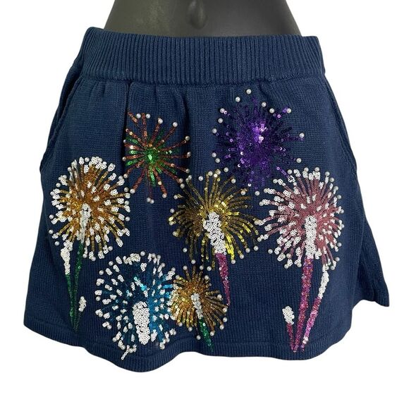Queen of Sparkles Navy Blue Fireworks Knit Skirt Fourth of July Small - Picture 1 of 10